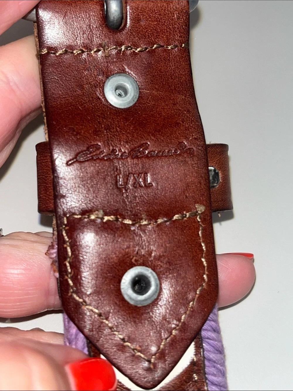 Eddie Bauer Lavender Braided Belt with Brown Leather Trim Size L / XL